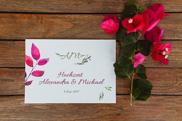 Προσκλητηριο γαμου με βουκαμβιλια