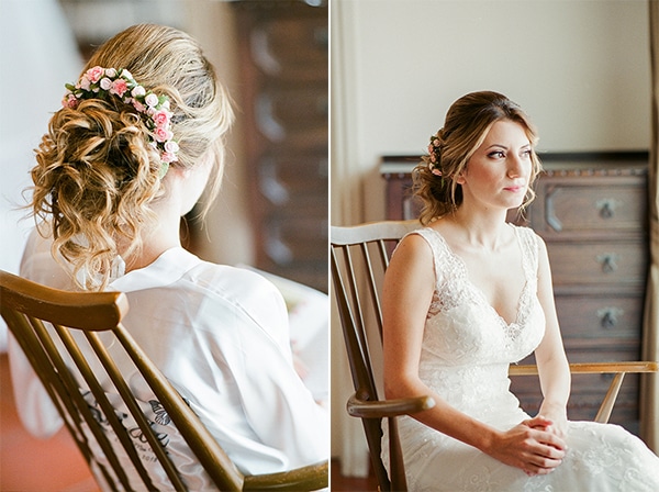 Νυφικό χτένισμα με τα μαλλιά πασμένα σε χαλαρό κότσο