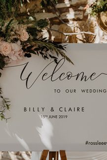 Ρομαντικός στολισμός πινακίδας καλωσορίσματος για δεξίωση γάμου Ρομαντικός στολισμός πινακίδας καλωσορίσματος για δεξίωση γάμου