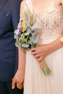 Bohemian νυφικό μπουκέτο με αμάραντο και στάχυα