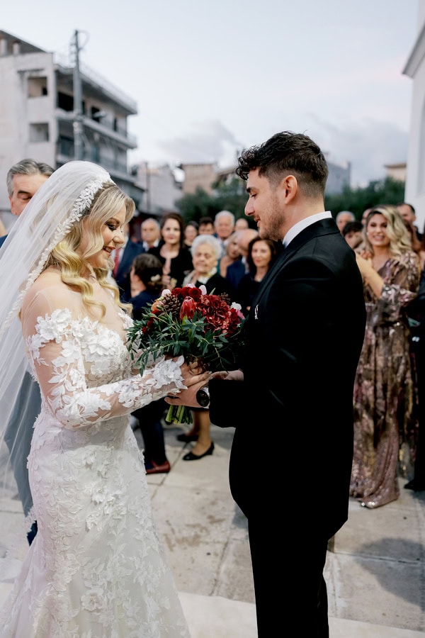Rustic Chic Autumn Wedding Red Dahlias