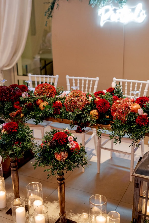 Rustic Chic Autumn Wedding Red Dahlias