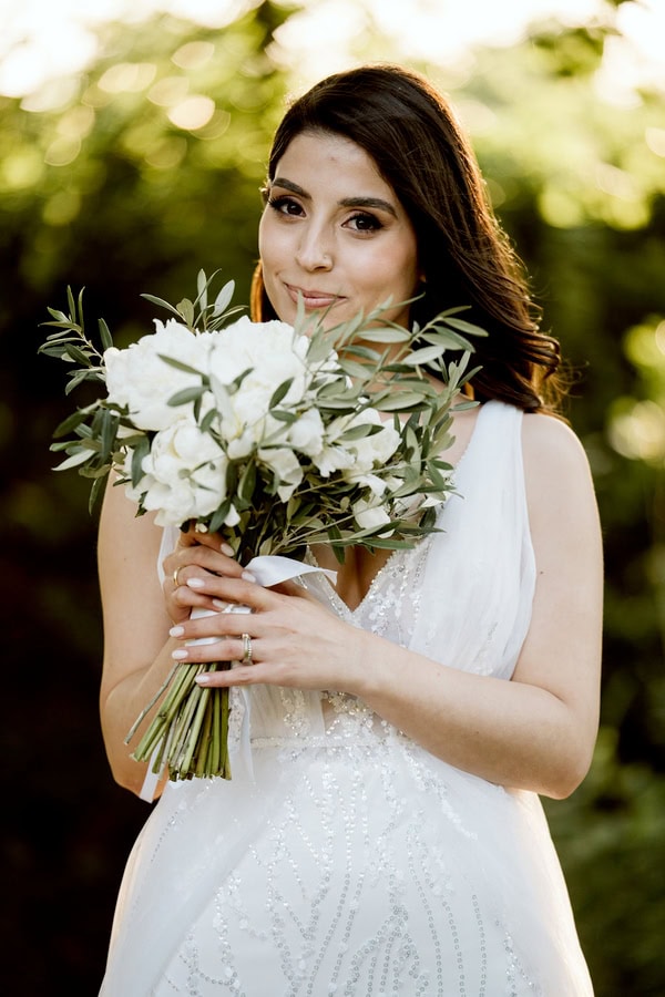 Summer Wedding Kavala White Roses Olive Leaves