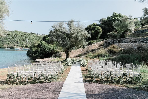 Wedding Filled Ivory Flowers Olive Leaves Meganisi