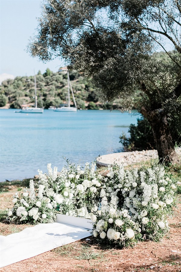 Wedding Filled Ivory Flowers Olive Leaves Meganisi
