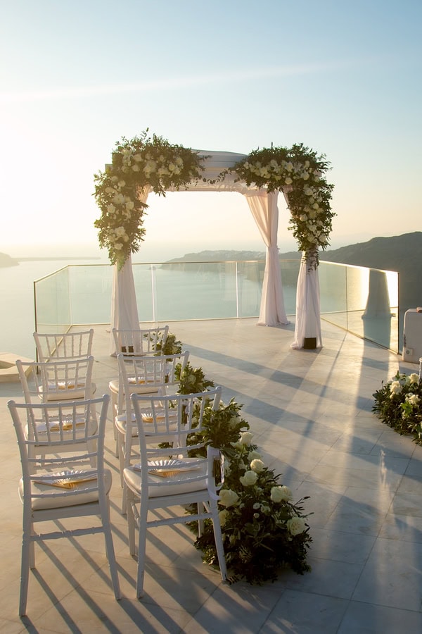 Chic Fall Wedding Imerovigli White Flowers