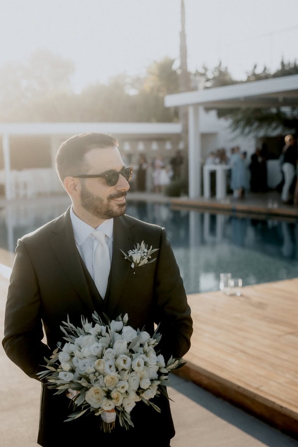 Summer Wedding White Blooms Olives Leaves