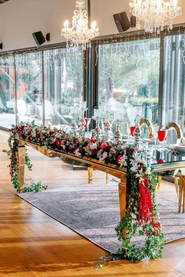 Elegant Styled Shoot Papagiannakos Winery Floral Design Deep Red Hues