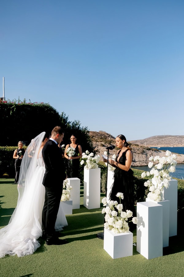 Modern Destination Wedding White Roses Black Details Flowers