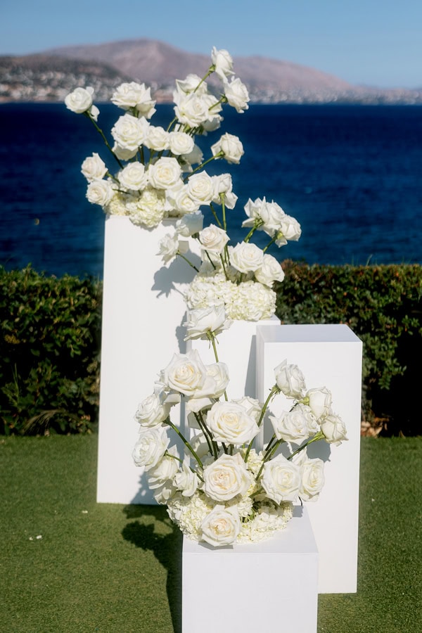 Modern Destination Wedding White Roses Black Details Flowers
