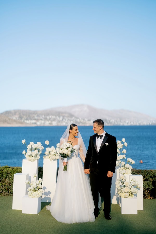 Modern Destination Wedding White Roses Black Details Flowers