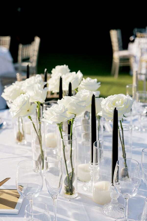 Modern Destination Wedding White Roses Black Details Flowers