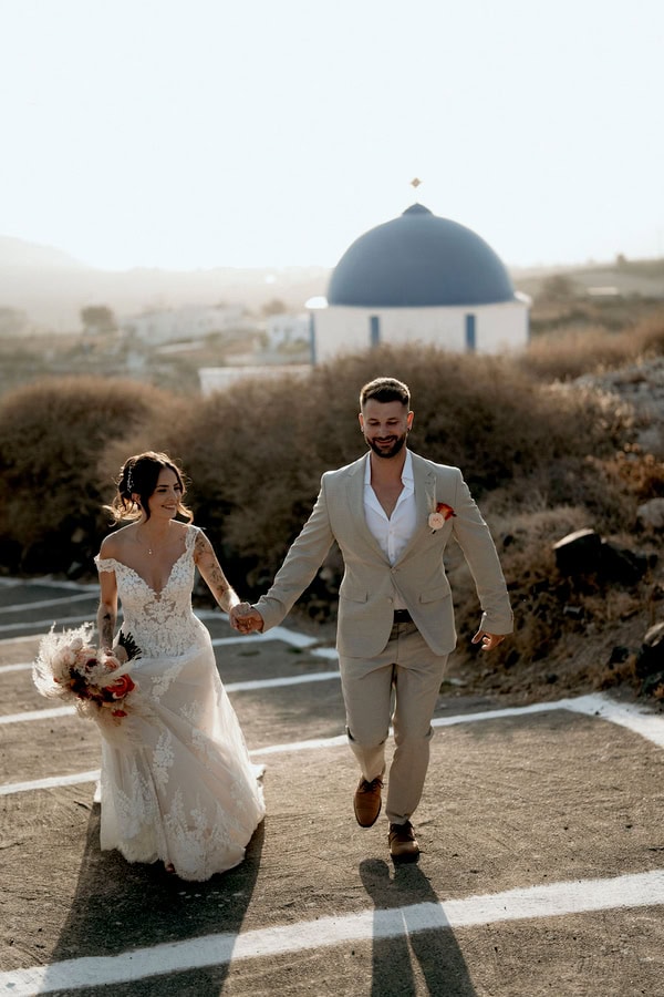 Romantic Elopement Santorini Beautiful Autumnal Hues