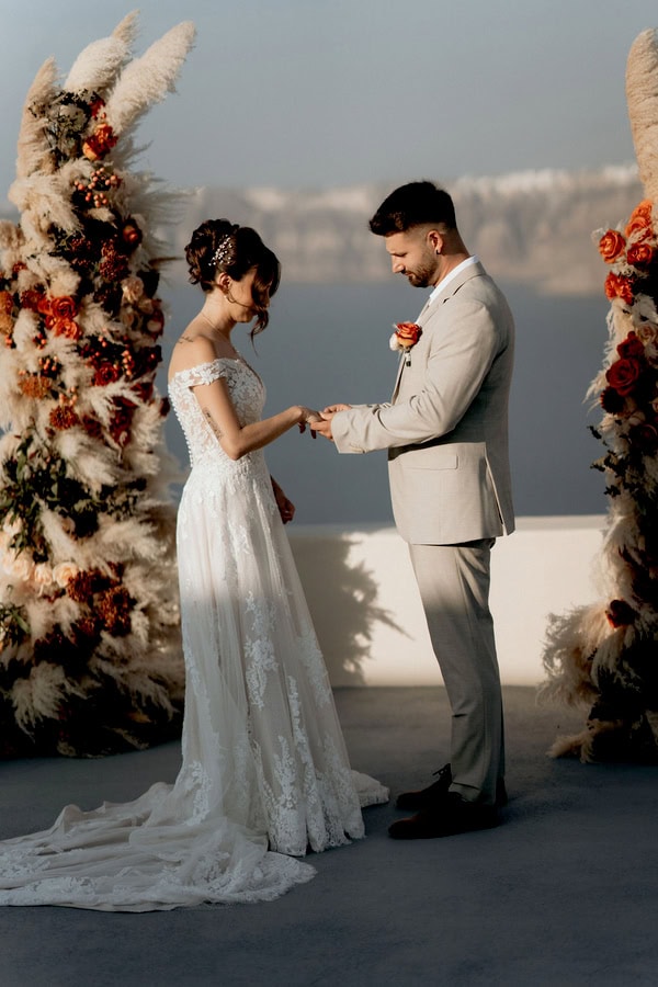 Romantic Elopement Santorini Beautiful Autumnal Hues