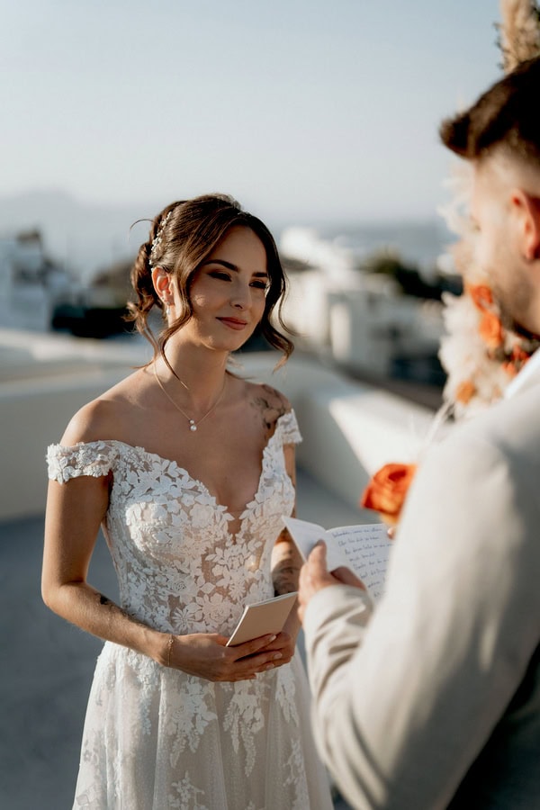 Romantic Elopement Santorini Beautiful Autumnal Hues