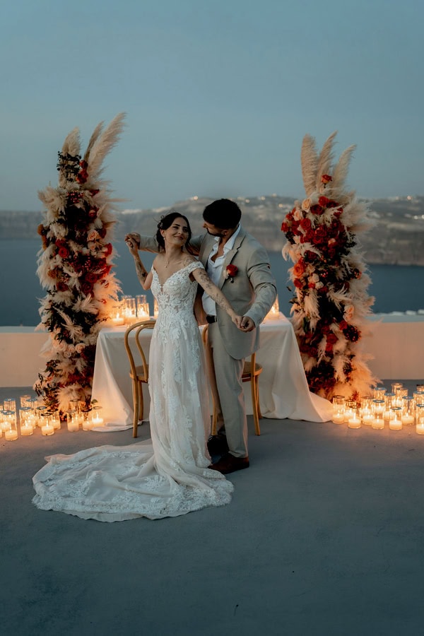 Romantic Elopement Santorini Beautiful Autumnal Hues