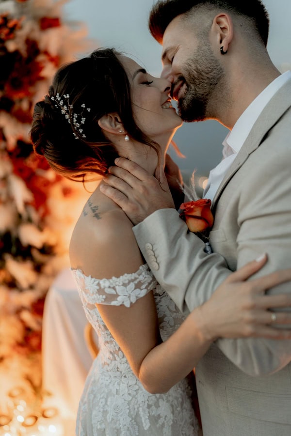 Romantic Elopement Santorini Beautiful Autumnal Hues