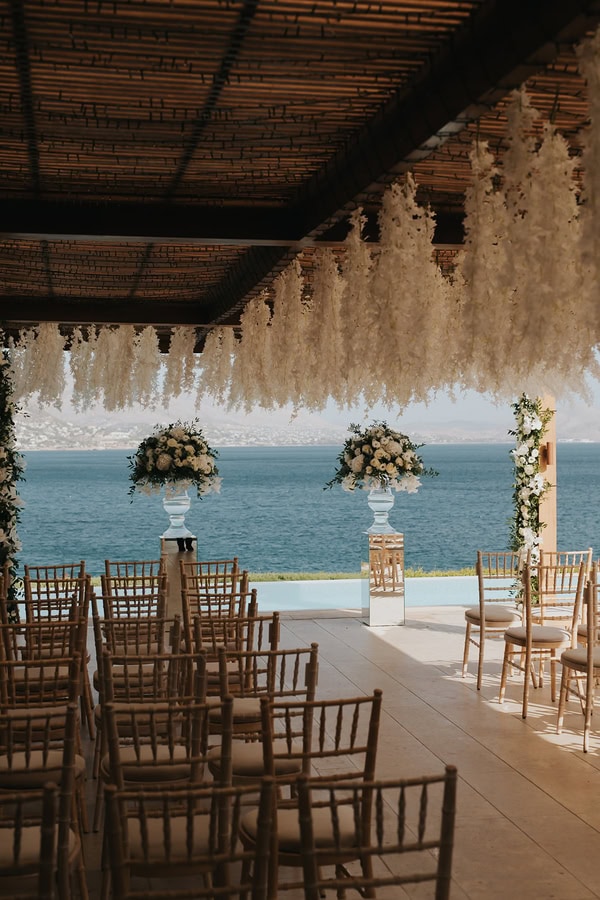 Athens Riviera Wedding Sophisticated Decor White Wisteria