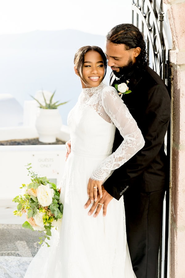 Elopement In Santorini With Aegean Blue Backdrop