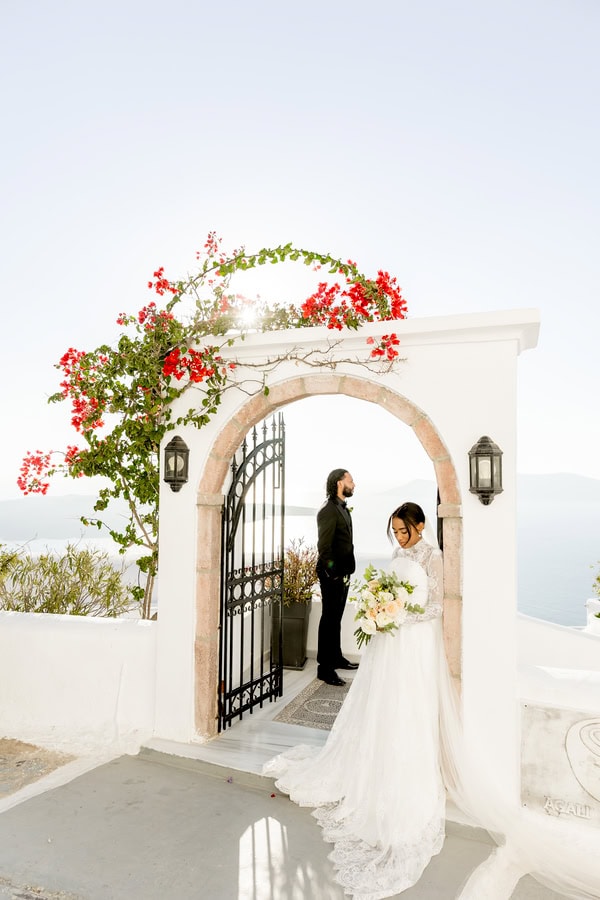 Elopement In Santorini With Aegean Blue Backdrop