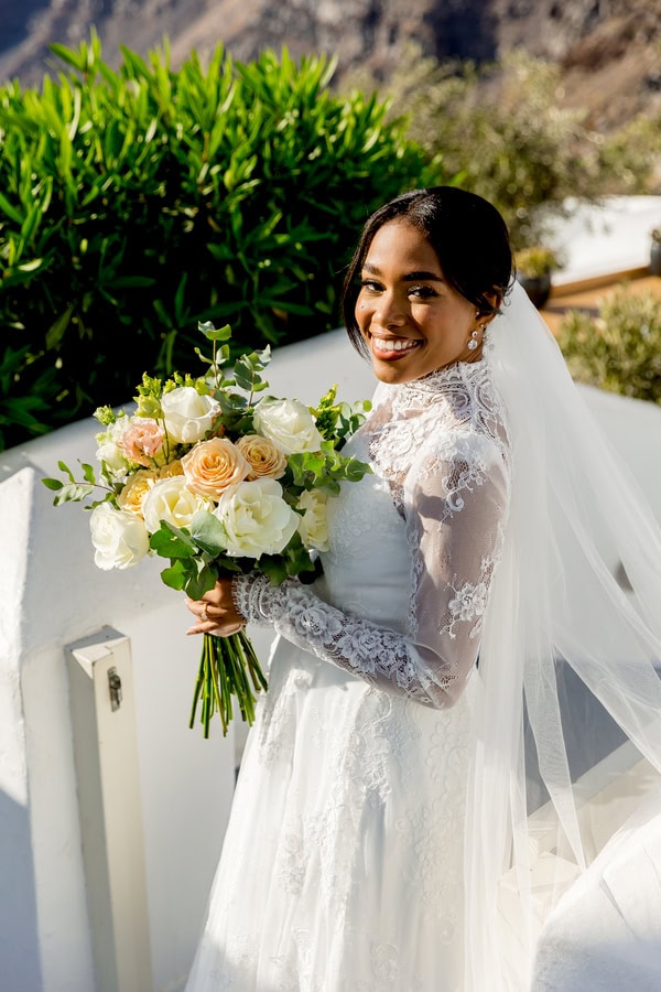 Elopement In Santorini With Aegean Blue Backdrop