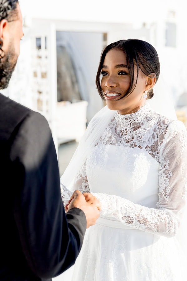 Elopement In Santorini With Aegean Blue Backdrop