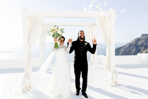 Elopement In Santorini With Aegean Blue Backdrop