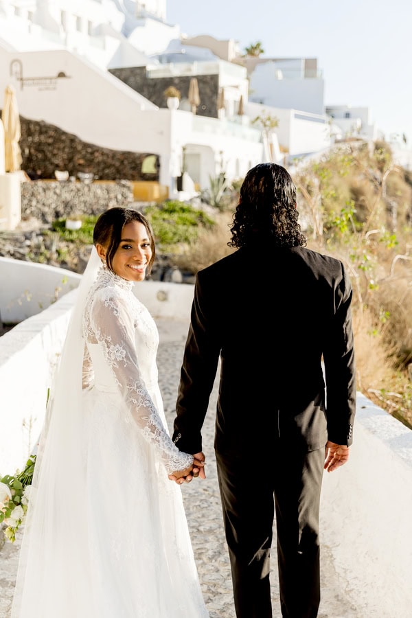 Elopement In Santorini With Aegean Blue Backdrop