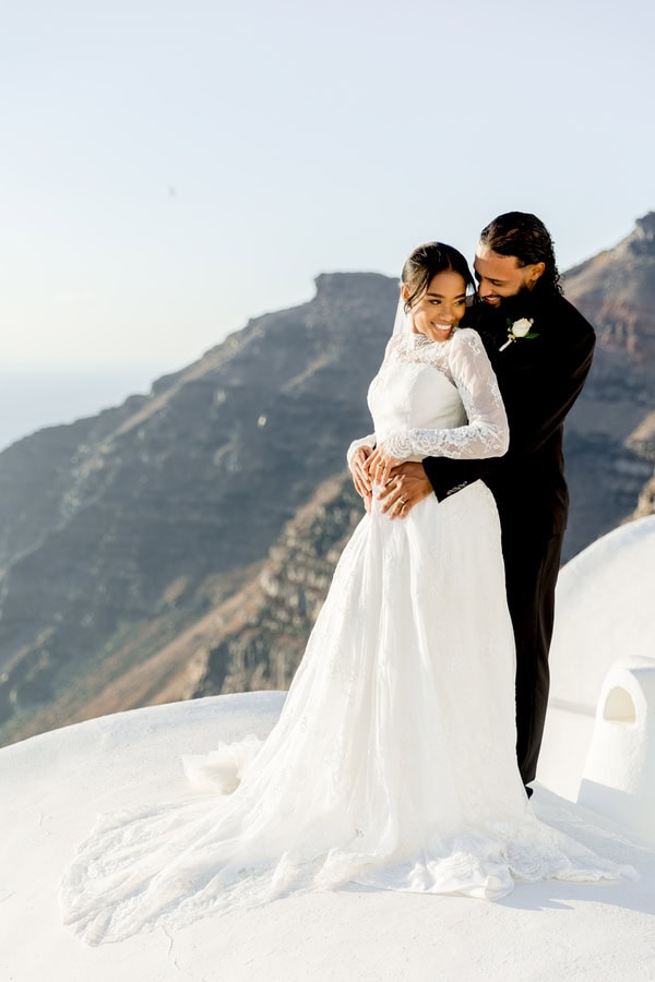 Elopement In Santorini With Aegean Blue Backdrop