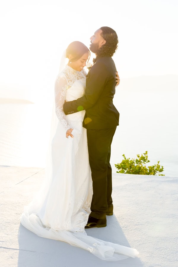 Elopement In Santorini With Aegean Blue Backdrop
