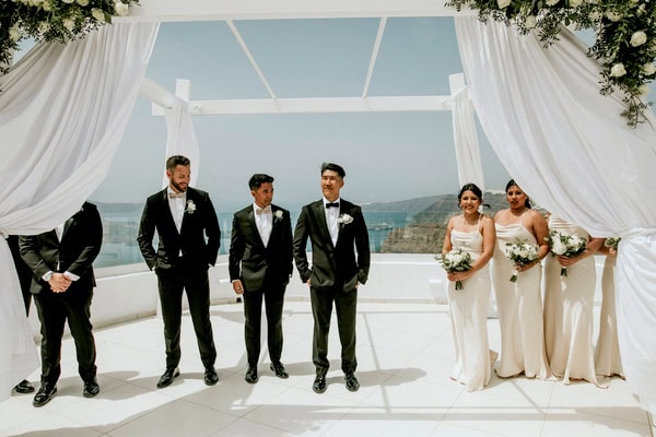 Spring Destination Wedding Santorini White Roses Chic Decor
