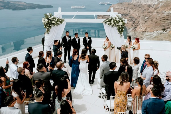 Spring Destination Wedding Santorini White Roses Chic Decor