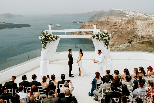 Spring Destination Wedding Santorini White Roses Chic Decor