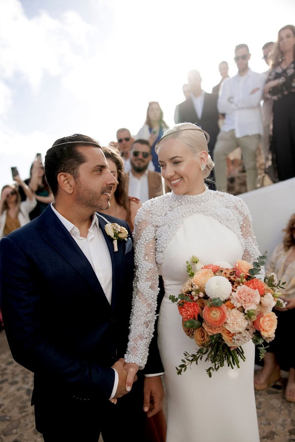 Spring Wedding With Chic Details In Santorini