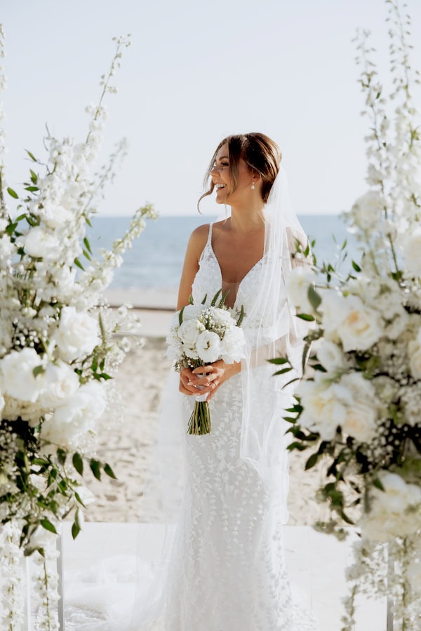 Classic Timeless Wedding By The Sea With White Blooms