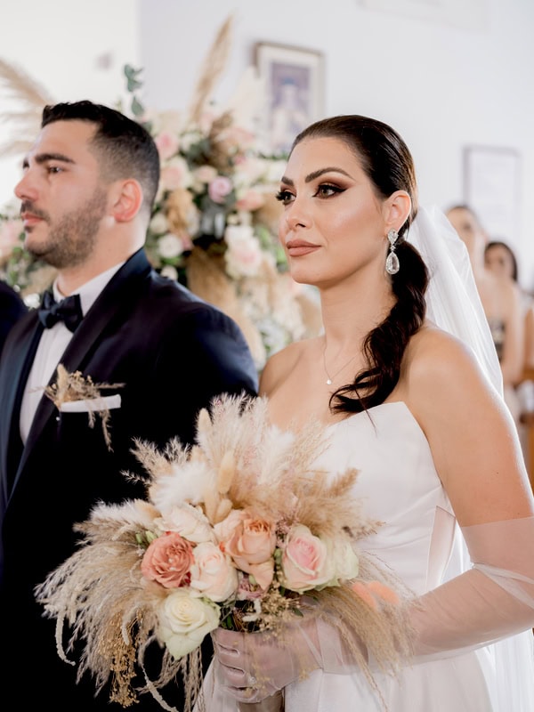 Romantic Boho Wedding With Pampas Grass And Roses
