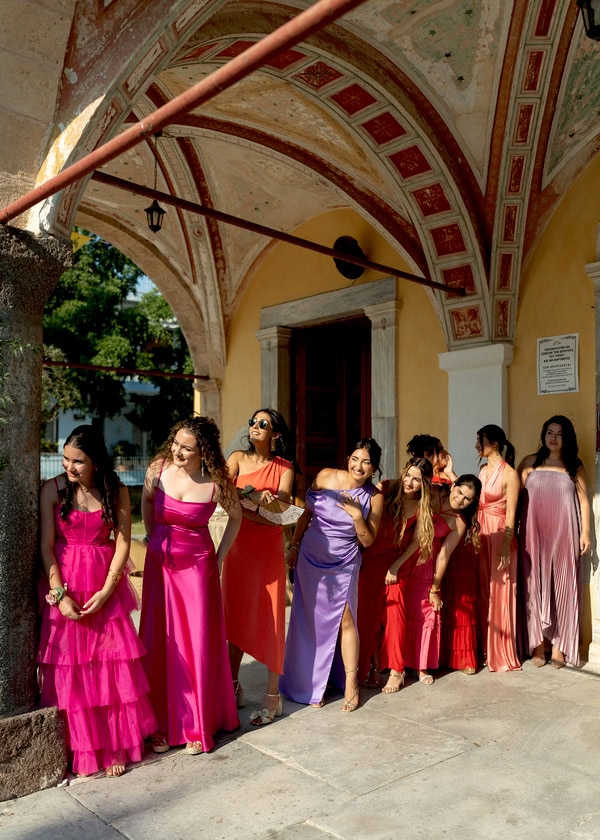 Romantic Summer Wedding Aegina Colorful Floral Arrangements