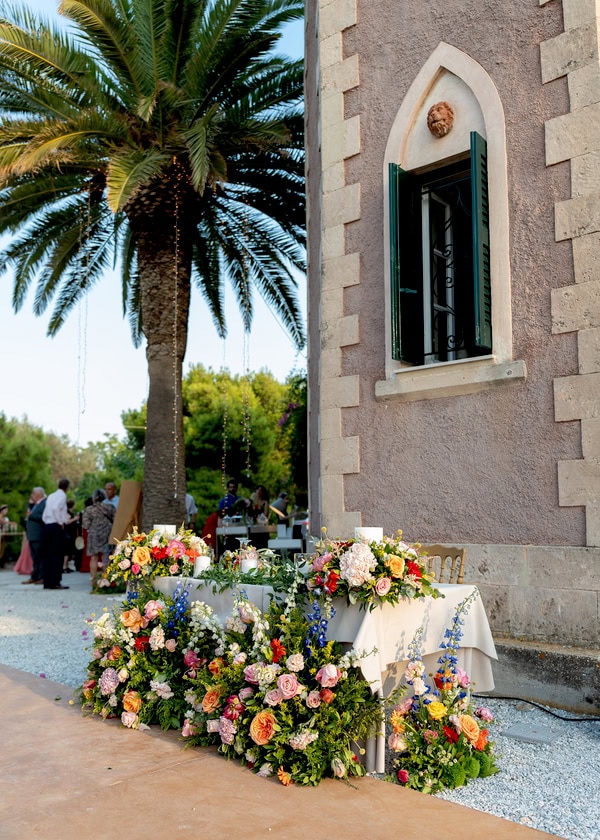 Romantic Summer Wedding Aegina Colorful Floral Arrangements