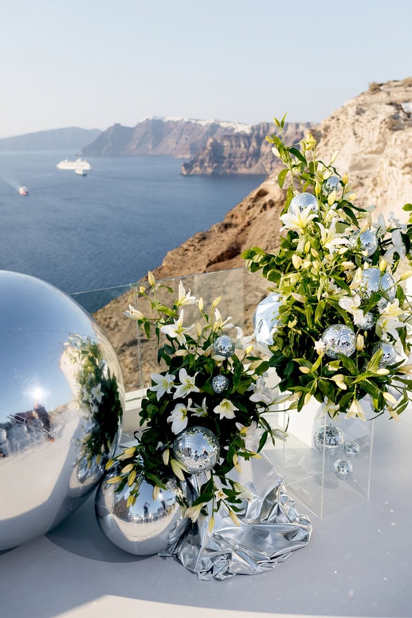 Stunning Prewedding Party In Santorini With Disco Balls Theme