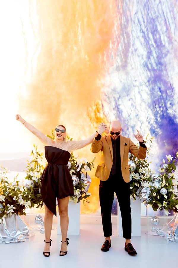 Stunning Prewedding Party In Santorini With Disco Balls Theme