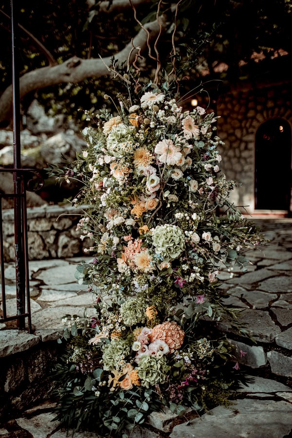Fall Wedding With Garden Style Floral Arrangements In Lefkada