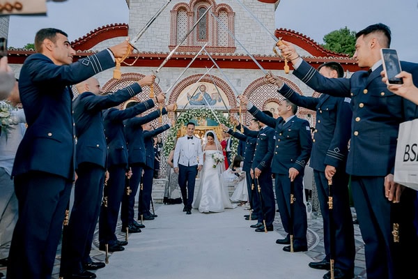 Military Wedding With White Flowers