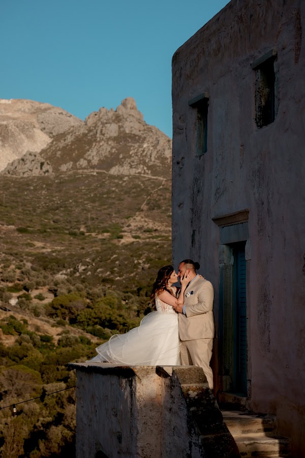 Summer Wedding In Naxos With White Flowers And Olive Leaves