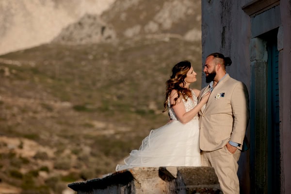 Summer Wedding In Naxos With White Flowers And Olive Leaves