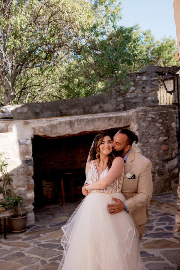 Summer Wedding In Naxos With White Flowers And Olive Leaves