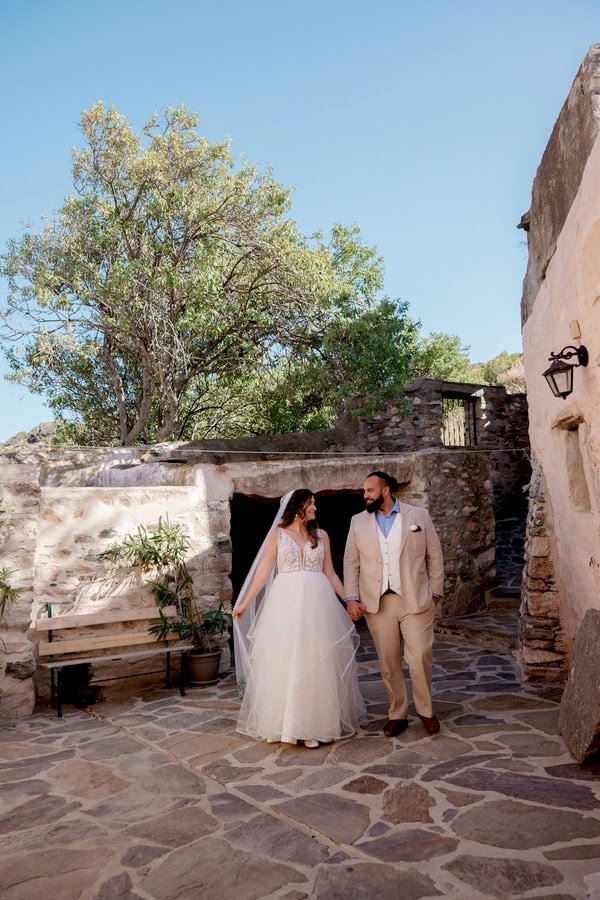 Summer Wedding In Naxos With White Flowers And Olive Leaves