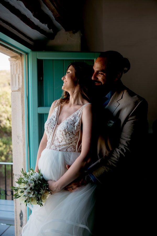 Summer Wedding In Naxos With White Flowers And Olive Leaves