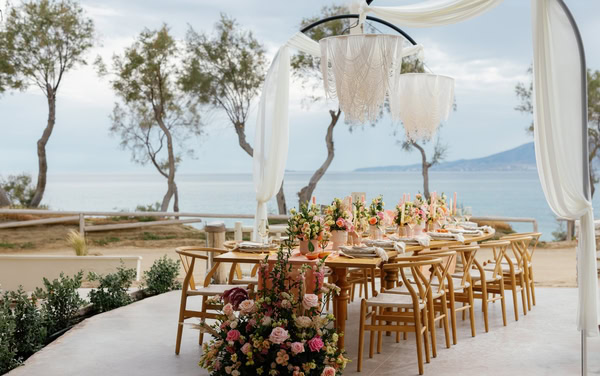 Romantic Beachside Styled Shoot Pastel Flowers Naxos