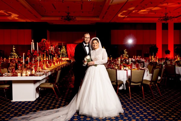 Stunning Christmas Wedding Deep Red Hues Luxurious Blooms