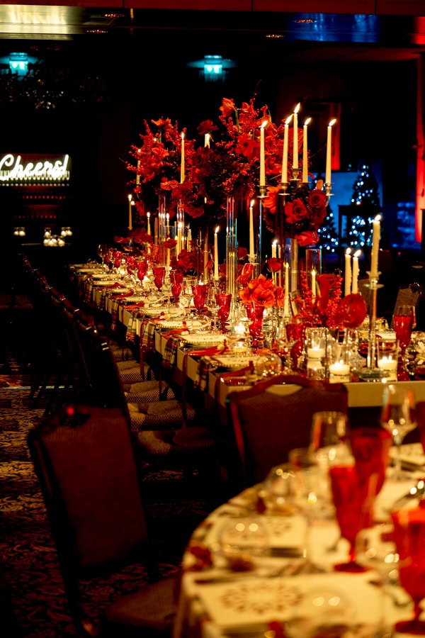 Stunning Christmas Wedding Deep Red Hues Luxurious Blooms